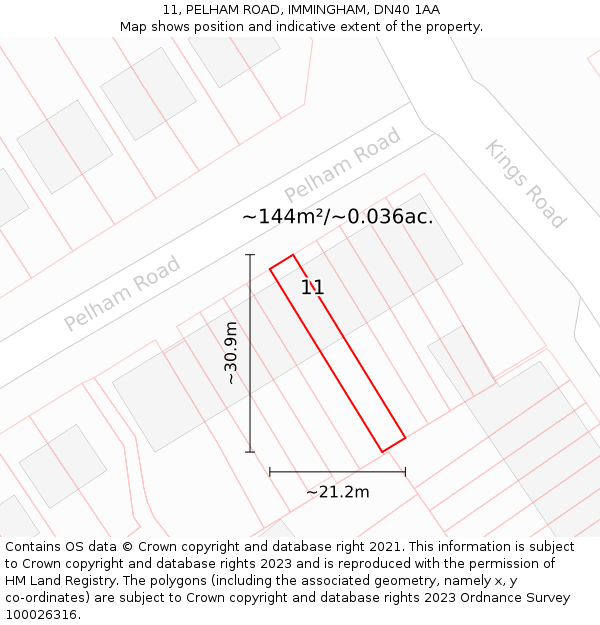 11, PELHAM ROAD, IMMINGHAM, DN40 1AA: Plot and title map