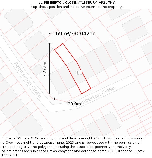 11, PEMBERTON CLOSE, AYLESBURY, HP21 7NY: Plot and title map