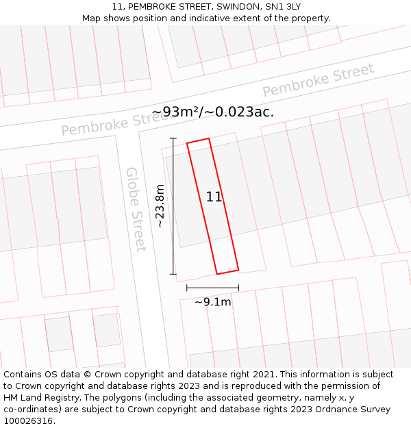 11, PEMBROKE STREET, SWINDON, SN1 3LY: Plot and title map