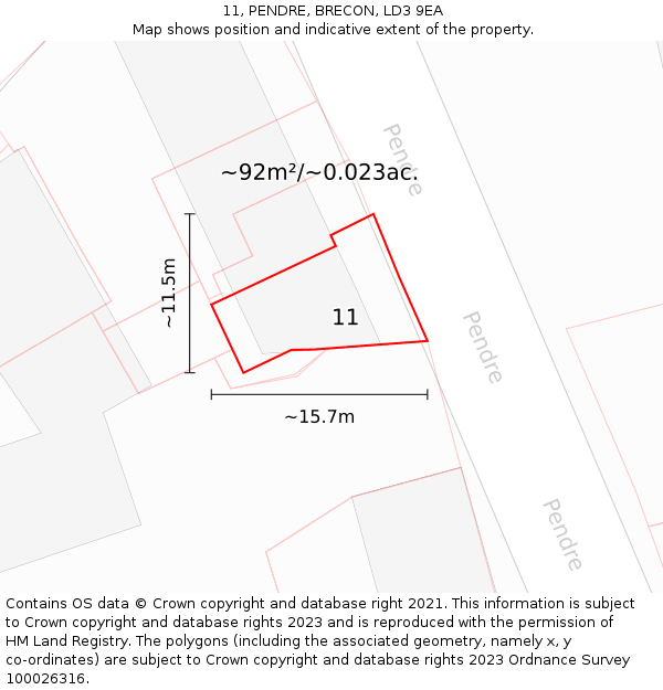 11, PENDRE, BRECON, LD3 9EA: Plot and title map