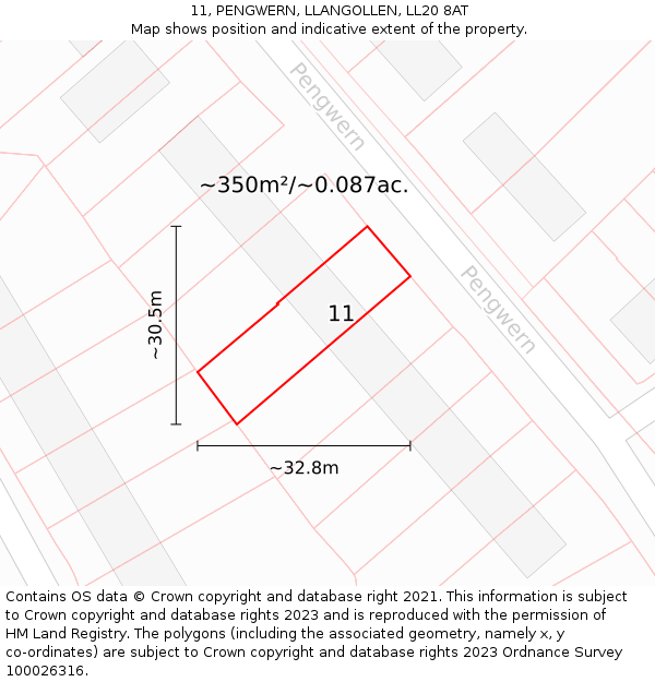 11, PENGWERN, LLANGOLLEN, LL20 8AT: Plot and title map