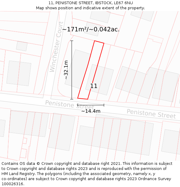 11, PENISTONE STREET, IBSTOCK, LE67 6NU: Plot and title map