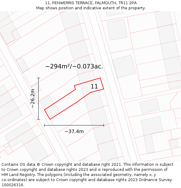 11, PENWERRIS TERRACE, FALMOUTH, TR11 2PA: Plot and title map
