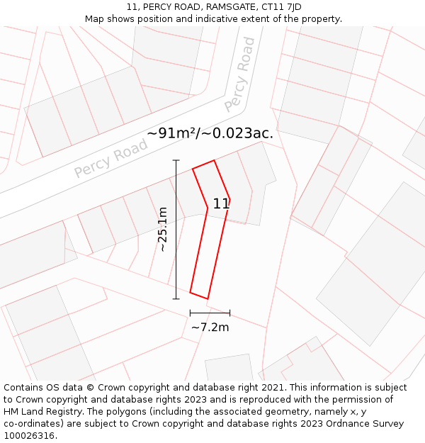 11, PERCY ROAD, RAMSGATE, CT11 7JD: Plot and title map