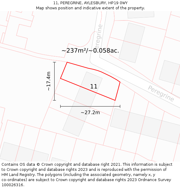 11, PEREGRINE, AYLESBURY, HP19 0WY: Plot and title map