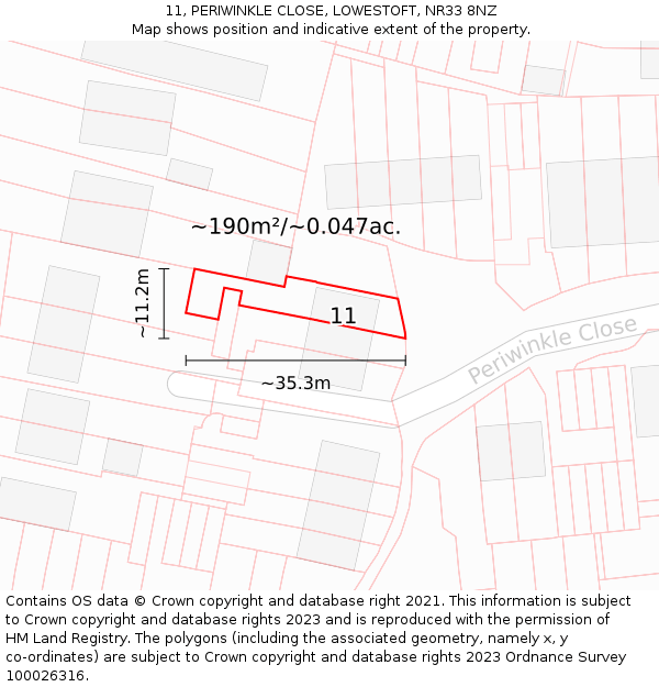 11, PERIWINKLE CLOSE, LOWESTOFT, NR33 8NZ: Plot and title map