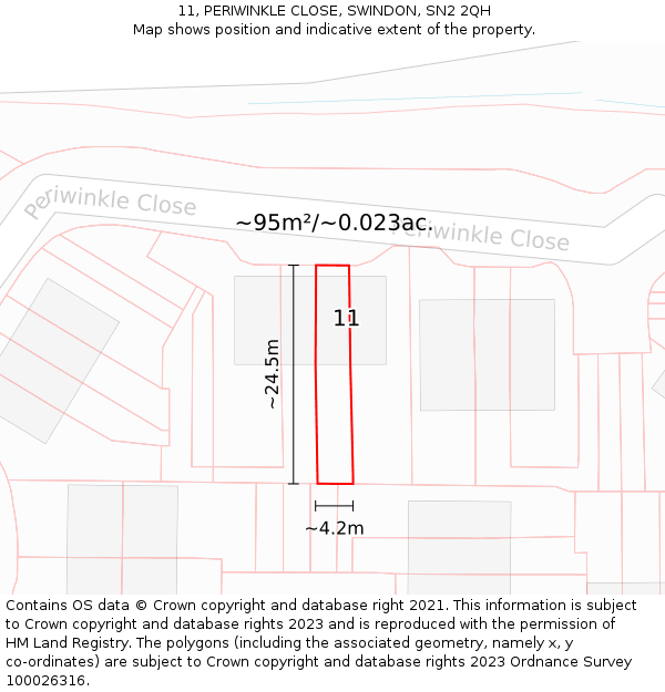 11, PERIWINKLE CLOSE, SWINDON, SN2 2QH: Plot and title map