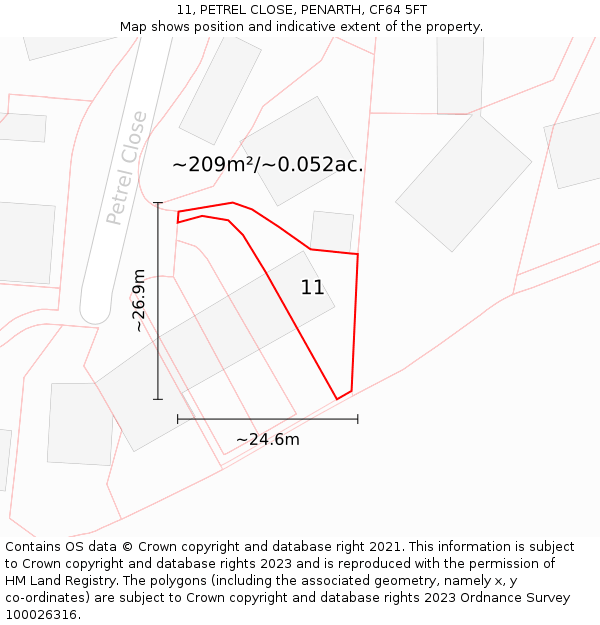 11, PETREL CLOSE, PENARTH, CF64 5FT: Plot and title map