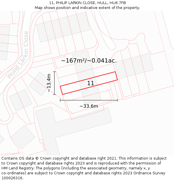 11, PHILIP LARKIN CLOSE, HULL, HU6 7FB: Plot and title map
