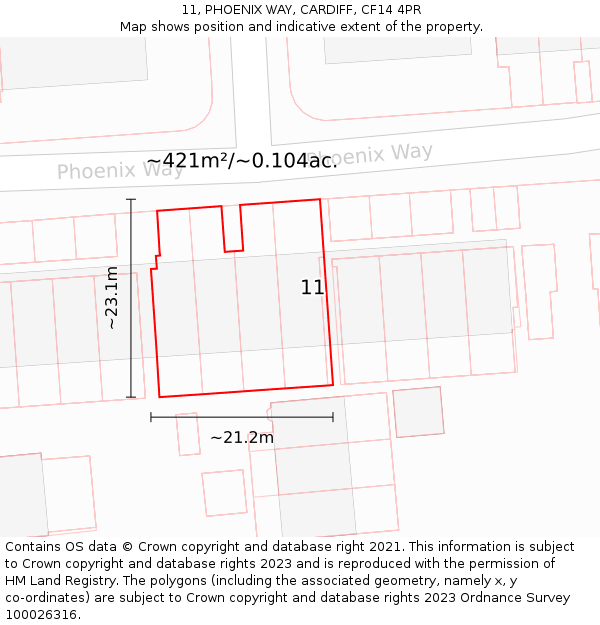 11, PHOENIX WAY, CARDIFF, CF14 4PR: Plot and title map