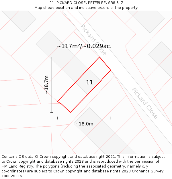 11, PICKARD CLOSE, PETERLEE, SR8 5LZ: Plot and title map