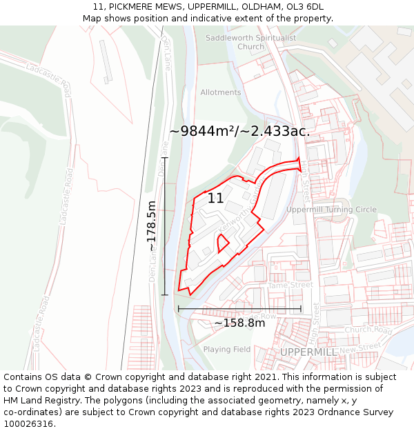 11, PICKMERE MEWS, UPPERMILL, OLDHAM, OL3 6DL: Plot and title map