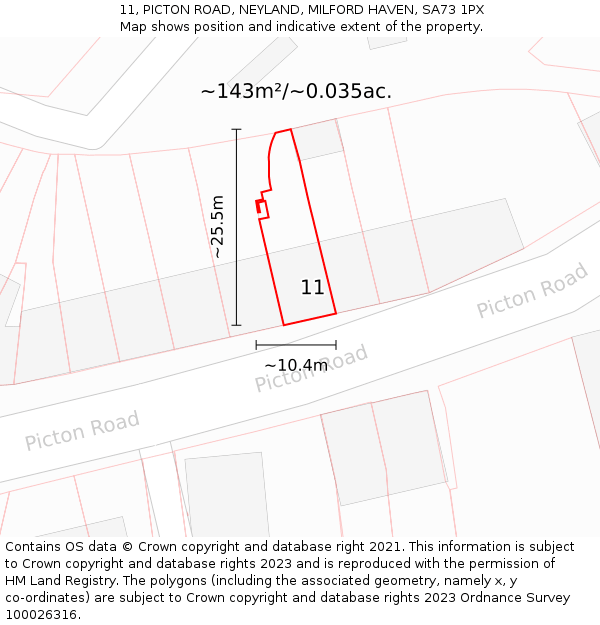 11, PICTON ROAD, NEYLAND, MILFORD HAVEN, SA73 1PX: Plot and title map