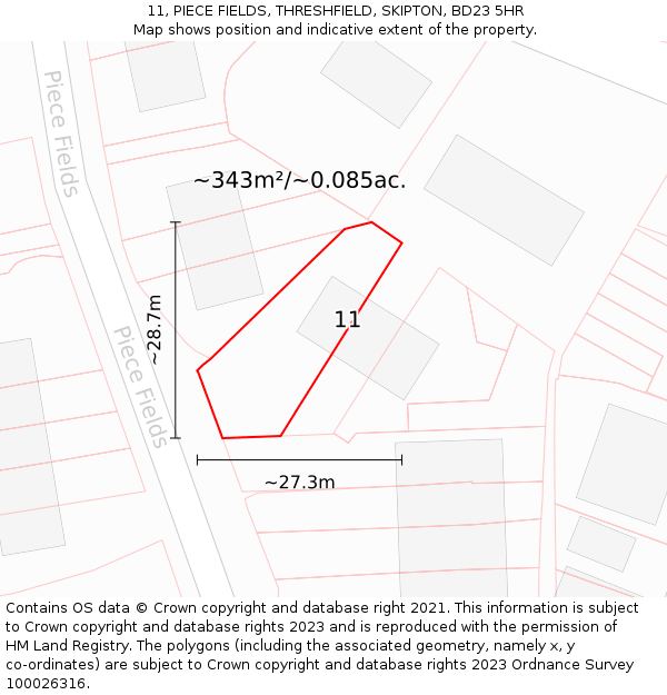 11, PIECE FIELDS, THRESHFIELD, SKIPTON, BD23 5HR: Plot and title map