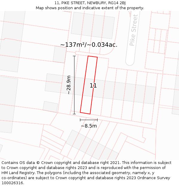 11, PIKE STREET, NEWBURY, RG14 2BJ: Plot and title map