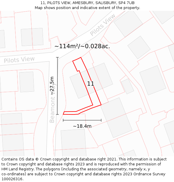11, PILOTS VIEW, AMESBURY, SALISBURY, SP4 7UB: Plot and title map