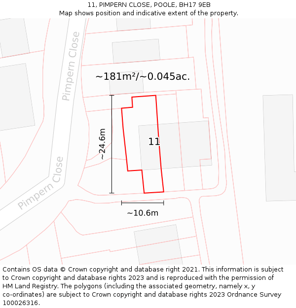 11, PIMPERN CLOSE, POOLE, BH17 9EB: Plot and title map