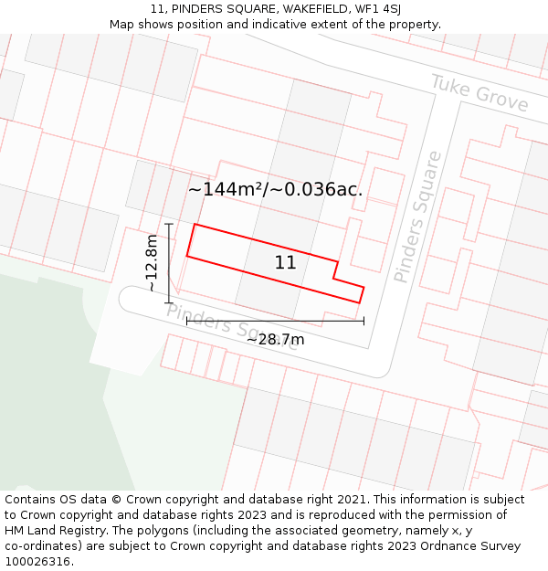 11, PINDERS SQUARE, WAKEFIELD, WF1 4SJ: Plot and title map