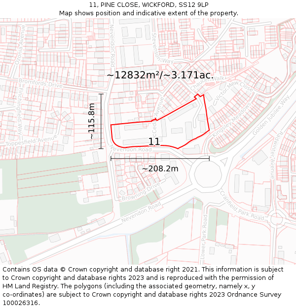 11, PINE CLOSE, WICKFORD, SS12 9LP: Plot and title map