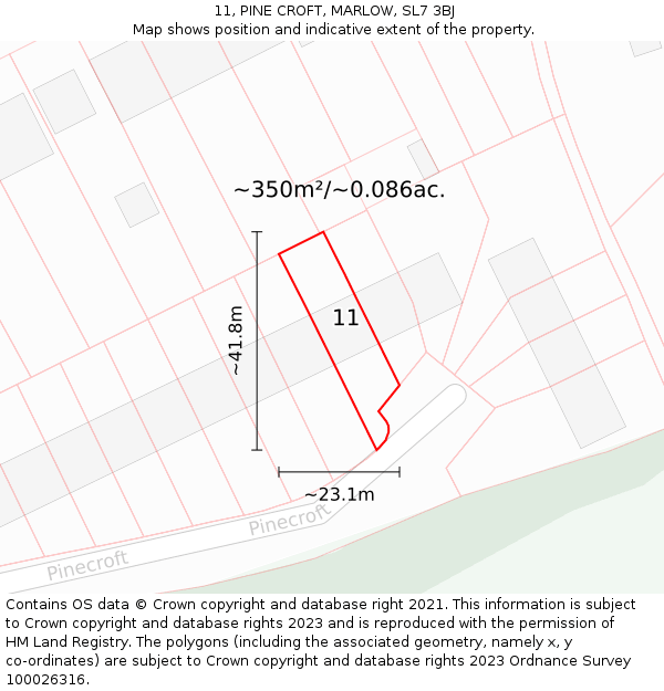 11, PINE CROFT, MARLOW, SL7 3BJ: Plot and title map