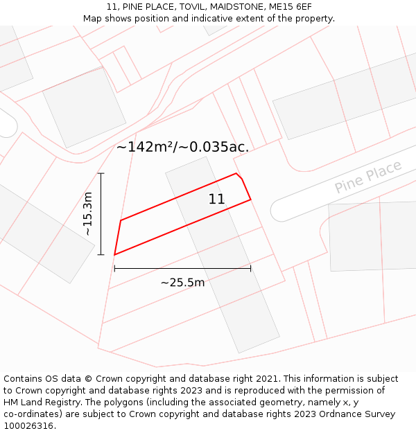 11, PINE PLACE, TOVIL, MAIDSTONE, ME15 6EF: Plot and title map
