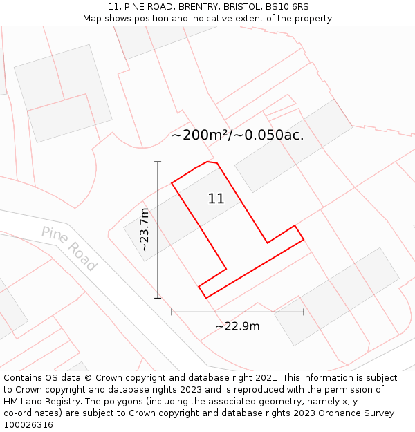 11, PINE ROAD, BRENTRY, BRISTOL, BS10 6RS: Plot and title map