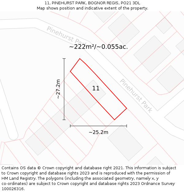 11, PINEHURST PARK, BOGNOR REGIS, PO21 3DL: Plot and title map