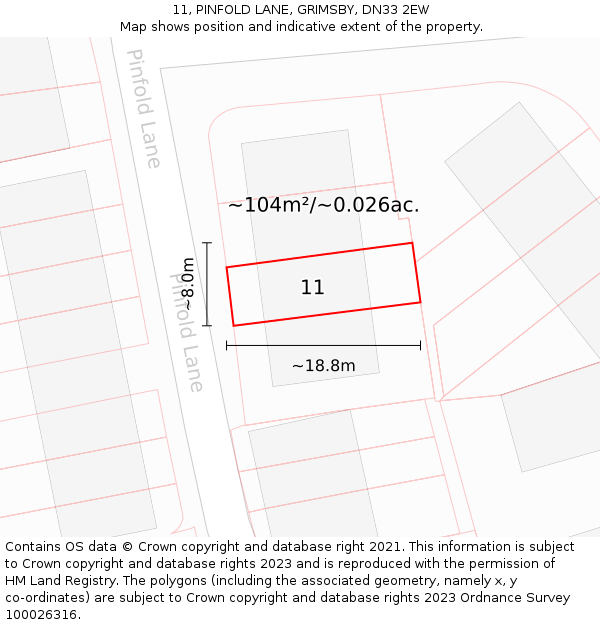 11, PINFOLD LANE, GRIMSBY, DN33 2EW: Plot and title map
