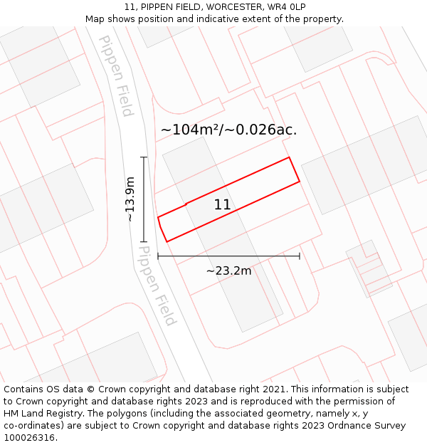 11, PIPPEN FIELD, WORCESTER, WR4 0LP: Plot and title map