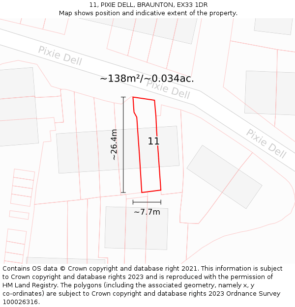 11, PIXIE DELL, BRAUNTON, EX33 1DR: Plot and title map