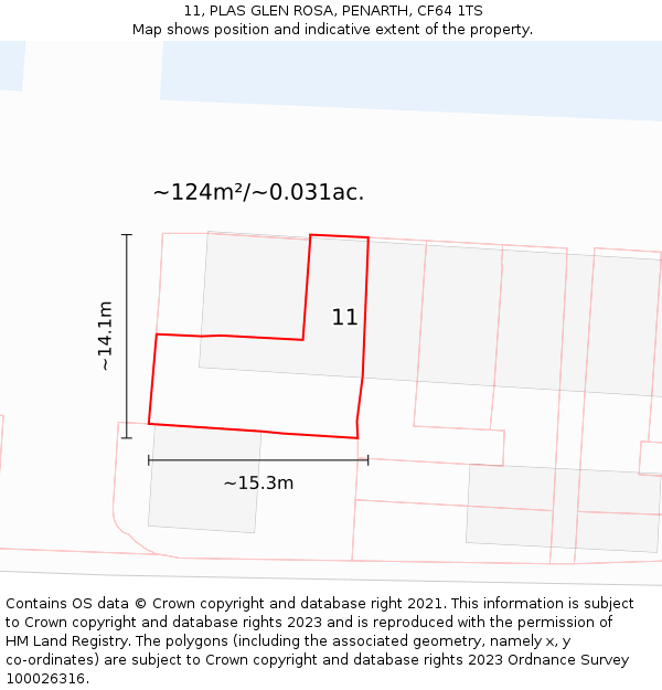 11, PLAS GLEN ROSA, PENARTH, CF64 1TS: Plot and title map