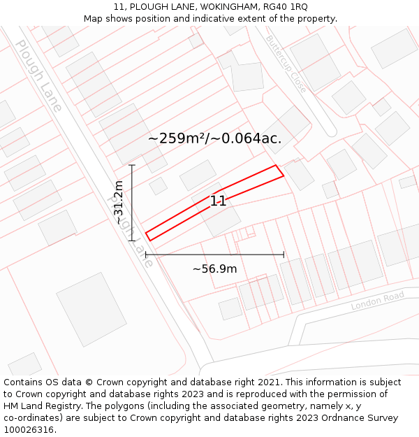 11, PLOUGH LANE, WOKINGHAM, RG40 1RQ: Plot and title map