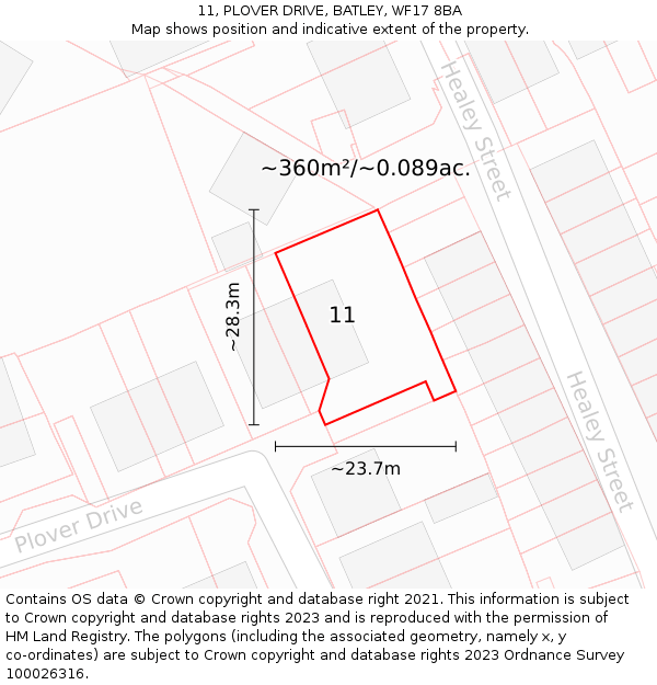 11, PLOVER DRIVE, BATLEY, WF17 8BA: Plot and title map