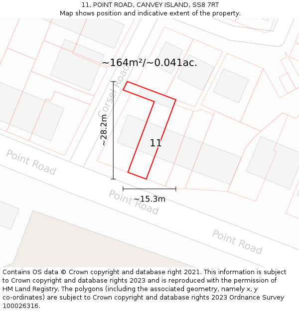11, POINT ROAD, CANVEY ISLAND, SS8 7RT: Plot and title map