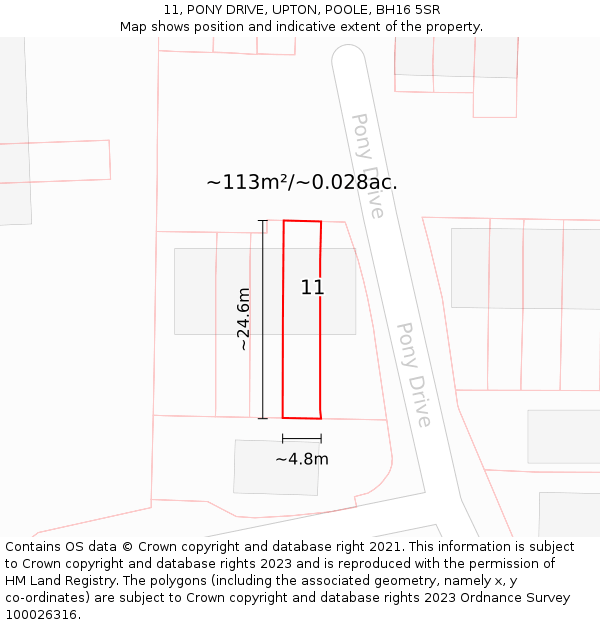 11, PONY DRIVE, UPTON, POOLE, BH16 5SR: Plot and title map