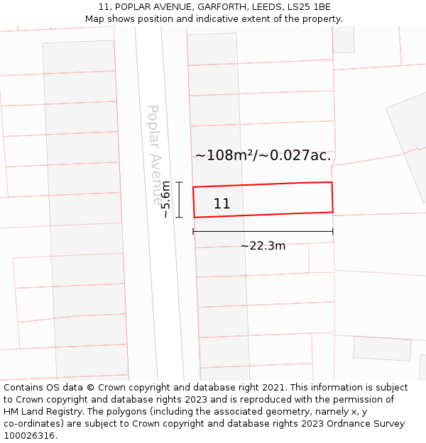 11, POPLAR AVENUE, GARFORTH, LEEDS, LS25 1BE: Plot and title map