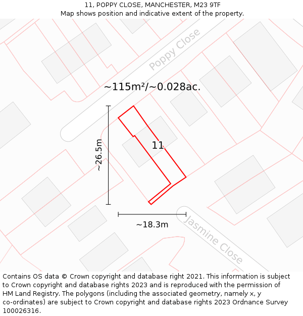 11, POPPY CLOSE, MANCHESTER, M23 9TF: Plot and title map