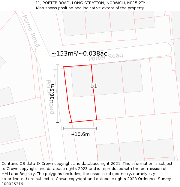 11, PORTER ROAD, LONG STRATTON, NORWICH, NR15 2TY: Plot and title map