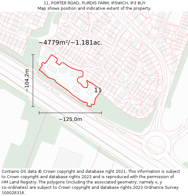 11, PORTER ROAD, PURDIS FARM, IPSWICH, IP3 8UY: Plot and title map