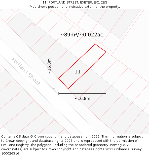 11, PORTLAND STREET, EXETER, EX1 2EG: Plot and title map