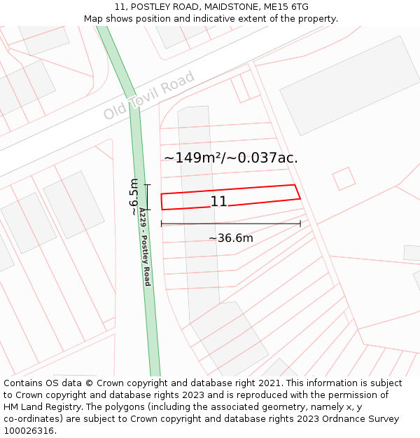 11, POSTLEY ROAD, MAIDSTONE, ME15 6TG: Plot and title map