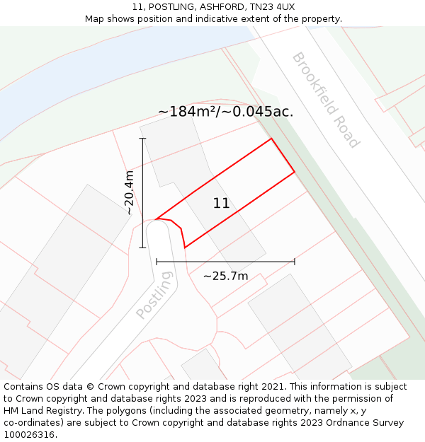 11, POSTLING, ASHFORD, TN23 4UX: Plot and title map