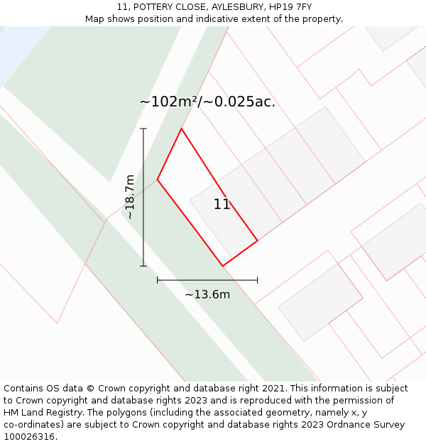11, POTTERY CLOSE, AYLESBURY, HP19 7FY: Plot and title map