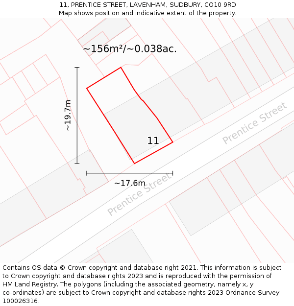 11, PRENTICE STREET, LAVENHAM, SUDBURY, CO10 9RD: Plot and title map
