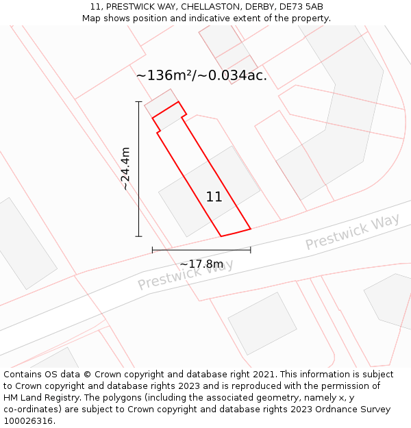 11, PRESTWICK WAY, CHELLASTON, DERBY, DE73 5AB: Plot and title map