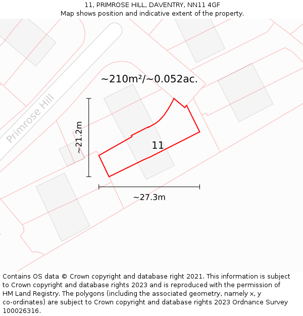 11, PRIMROSE HILL, DAVENTRY, NN11 4GF: Plot and title map