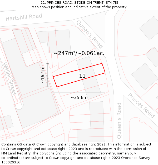11, PRINCES ROAD, STOKE-ON-TRENT, ST4 7JG: Plot and title map
