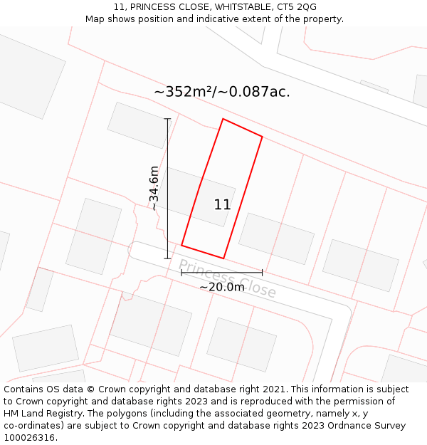 11, PRINCESS CLOSE, WHITSTABLE, CT5 2QG: Plot and title map