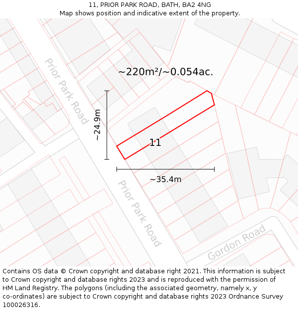 11, PRIOR PARK ROAD, BATH, BA2 4NG: Plot and title map