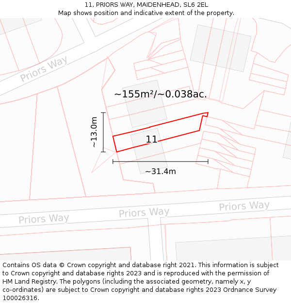 11, PRIORS WAY, MAIDENHEAD, SL6 2EL: Plot and title map
